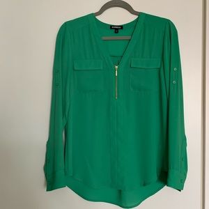 Express Green Zipper Front Pocket Blouse